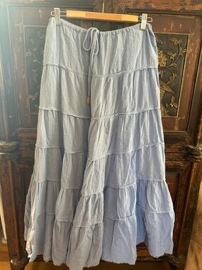 Free People Cornflower Blue Tiered Maxi Skirt